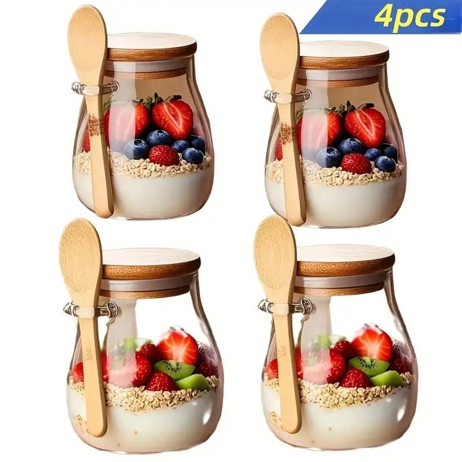 Meal Prep Yogurt Cups - 4 عبوات لحفظ الشوفان الليلي، أوعية