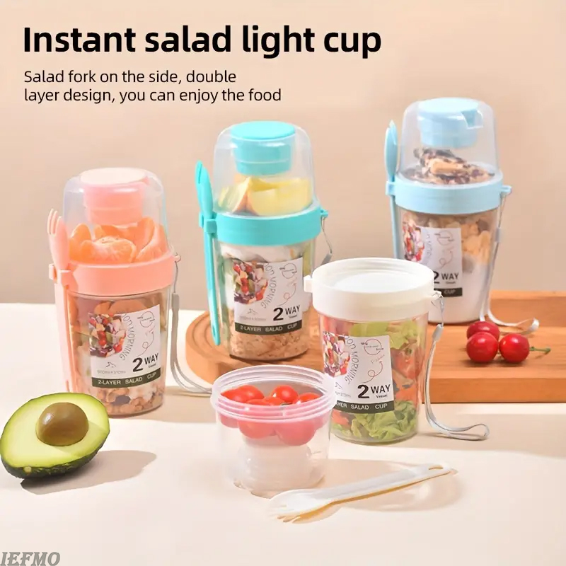طقم وعاء سلطة محمول مع شوكة مد - مراجعة Meal Prep Yogurt Cups وسعره
